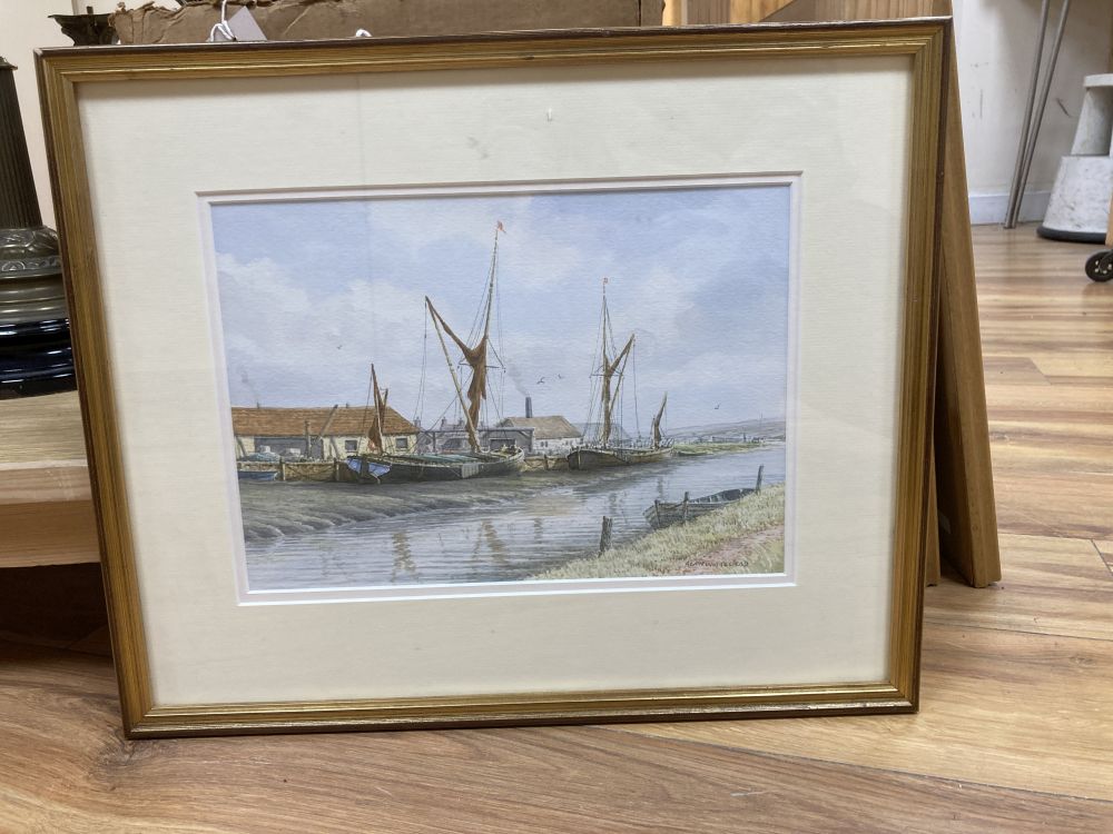 Alan Whitehead, three watercolours, Brick Wharves near Milton, Funton Moorings and Evening by the River Deben, all signed, 22.5 x 34.5c
